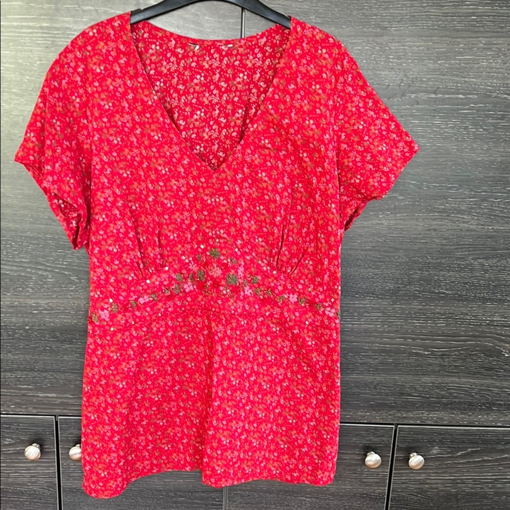 FINAL PRICE DROP Eddie Bauer Red Floral Cotton Blouse Size 20